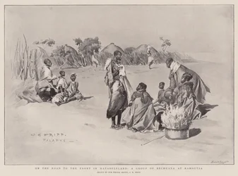 Sulla strada per il fronte in Matabeleland, un gruppo di Bechuana a Ramoutsa